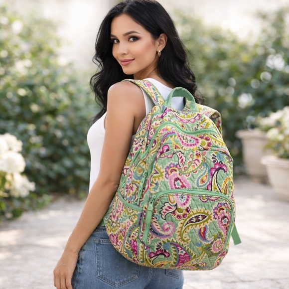 Vera Bradley Green and Pink Paisley Backpack - Picture 5 of 5